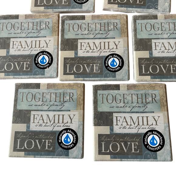 Life Is Beautiful Family Love Coasters Set of Seven Naturally Absorption - Picture 4 of 4